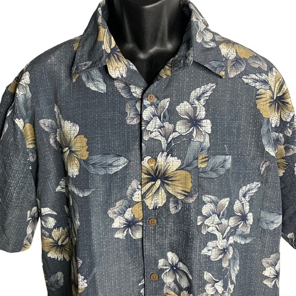 Milano Bay Button Up Hawaiian Camp Shirt XL Grey Floral Short Sleeves Pocket - Picture 2 of 6